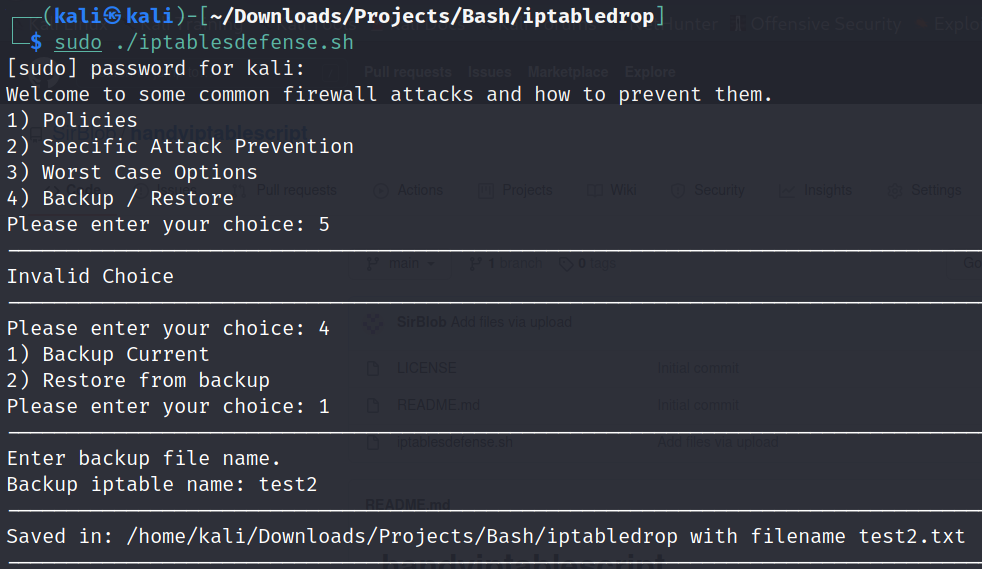 IPTables toolkit backing up the current firewall rules