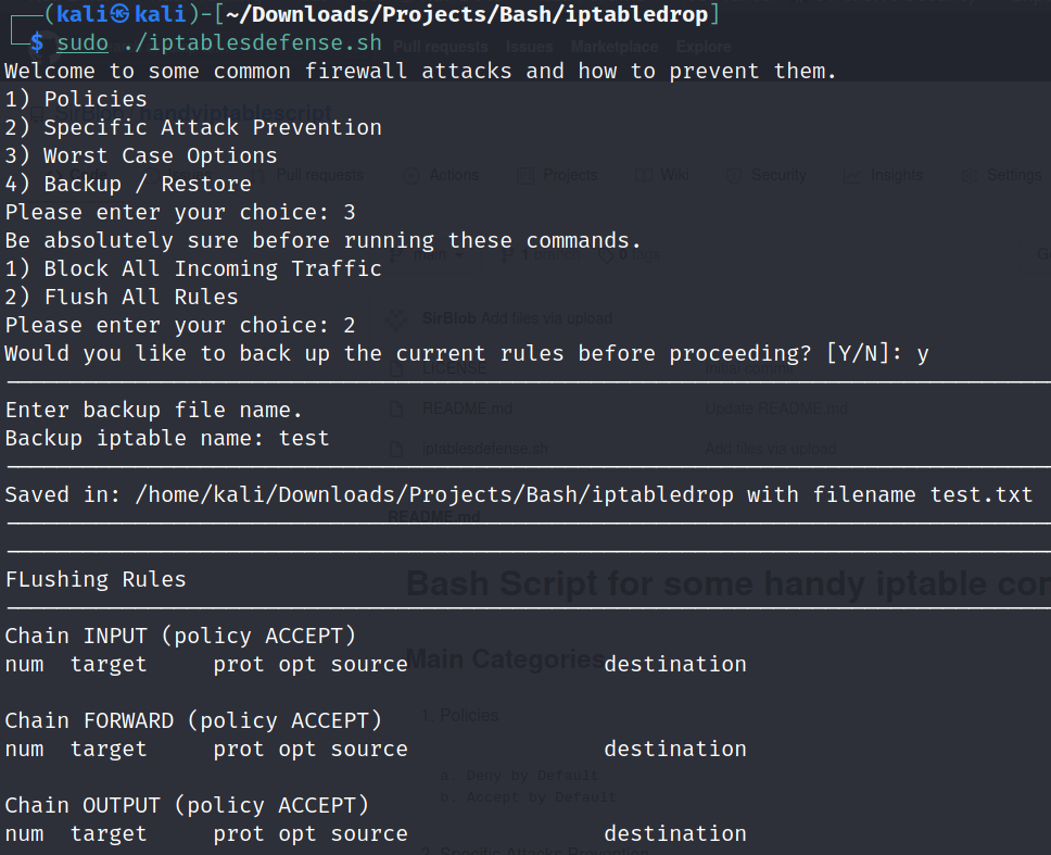 IPTables toolkit flushing all active firewall rules